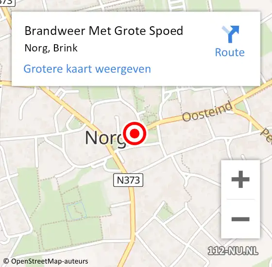 Locatie op kaart van de 112 melding: Brandweer Met Grote Spoed Naar Norg, Brink op 25 september 2019 09:09