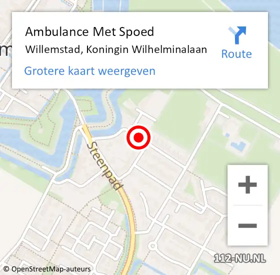 Locatie op kaart van de 112 melding: Ambulance Met Spoed Naar Willemstad, Koningin Wilhelminalaan op 25 september 2019 09:36