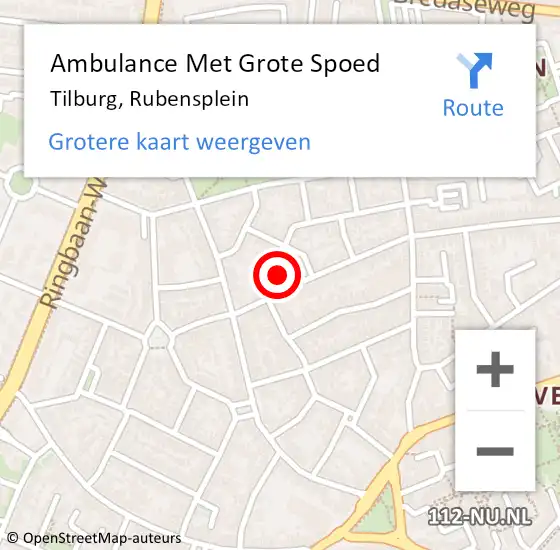 Locatie op kaart van de 112 melding: Ambulance Met Grote Spoed Naar Tilburg, Rubensplein op 25 september 2019 10:28