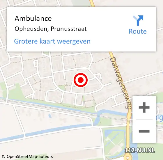 Locatie op kaart van de 112 melding: Ambulance Opheusden, Prunusstraat op 25 september 2019 11:55
