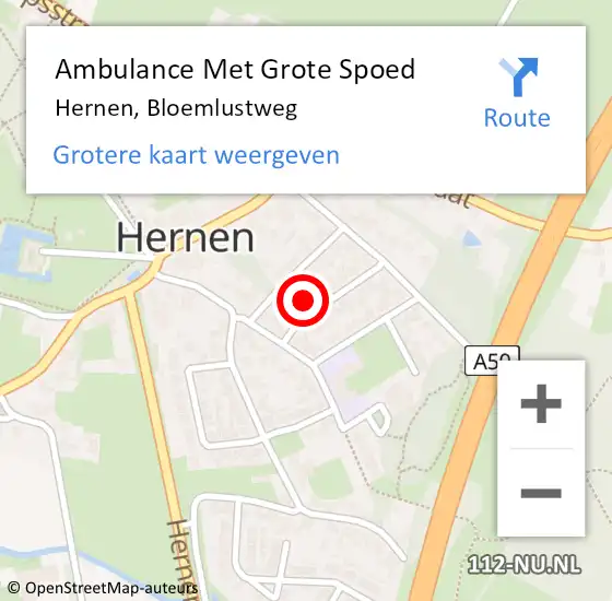 Locatie op kaart van de 112 melding: Ambulance Met Grote Spoed Naar Hernen, Bloemlustweg op 14 april 2014 19:42