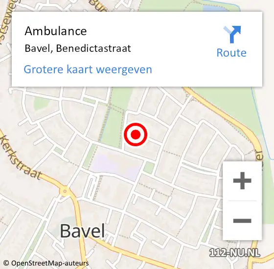 Locatie op kaart van de 112 melding: Ambulance Bavel, Benedictastraat op 25 september 2019 12:56