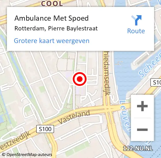 Locatie op kaart van de 112 melding: Ambulance Met Spoed Naar Rotterdam, Pierre Baylestraat op 25 september 2019 13:52