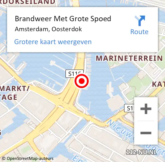Locatie op kaart van de 112 melding: Brandweer Met Grote Spoed Naar Amsterdam, Oosterdok op 25 september 2019 14:28