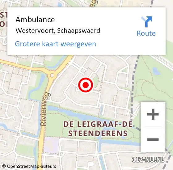 Locatie op kaart van de 112 melding: Ambulance Westervoort, Schaapswaard op 25 september 2019 15:13