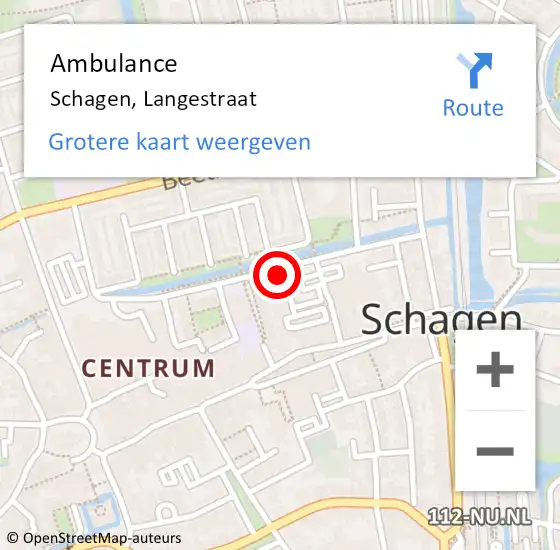 Locatie op kaart van de 112 melding: Ambulance Schagen, Langestraat op 25 september 2019 16:00