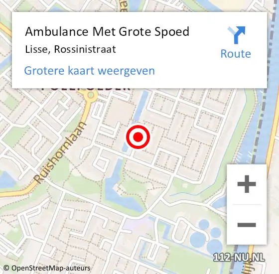 Locatie op kaart van de 112 melding: Ambulance Met Grote Spoed Naar Lisse, Rossinistraat op 25 september 2019 17:12