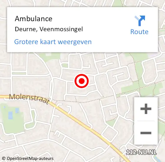 Locatie op kaart van de 112 melding: Ambulance Deurne, Veenmossingel op 25 september 2019 19:23