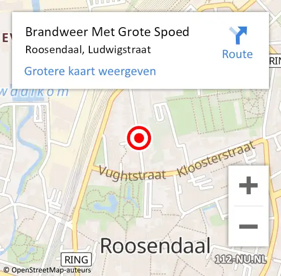 Locatie op kaart van de 112 melding: Brandweer Met Grote Spoed Naar Roosendaal, Ludwigstraat op 25 september 2019 19:55