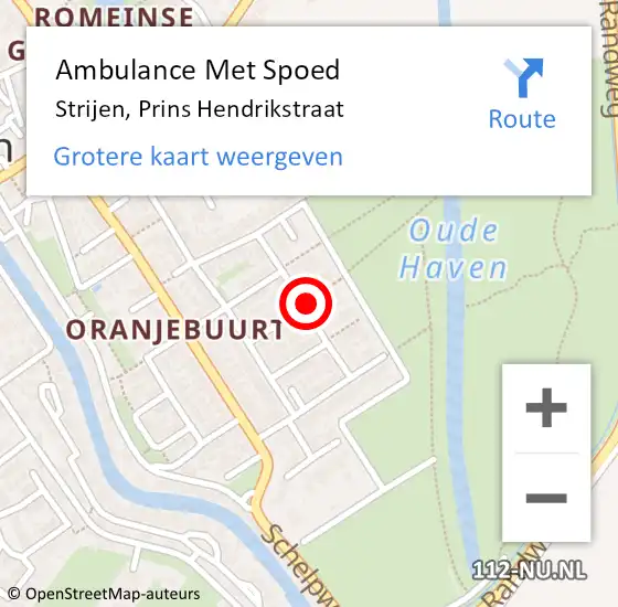 Locatie op kaart van de 112 melding: Ambulance Met Spoed Naar Strijen, Prins Hendrikstraat op 26 september 2019 00:27