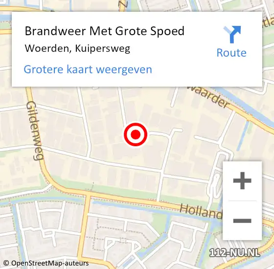 Locatie op kaart van de 112 melding: Brandweer Met Grote Spoed Naar Woerden, Kuipersweg op 26 september 2019 01:39