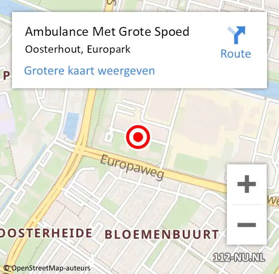 Locatie op kaart van de 112 melding: Ambulance Met Grote Spoed Naar Oosterhout, Europark op 26 september 2019 02:20