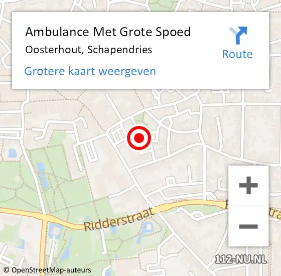 Locatie op kaart van de 112 melding: Ambulance Met Grote Spoed Naar Oosterhout, Schapendries op 26 september 2019 06:50