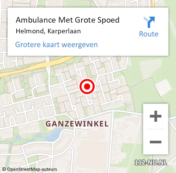 Locatie op kaart van de 112 melding: Ambulance Met Grote Spoed Naar Helmond, Karperlaan op 26 september 2019 08:18