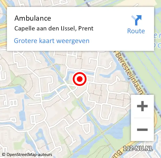 Locatie op kaart van de 112 melding: Ambulance Capelle aan den IJssel, Prent op 26 september 2019 08:45