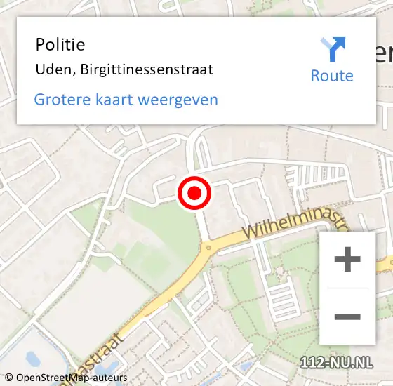 Locatie op kaart van de 112 melding: Politie Uden, Birgittinessenstraat op 26 september 2019 08:53
