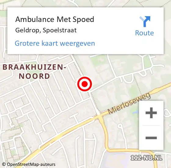 Locatie op kaart van de 112 melding: Ambulance Met Spoed Naar Geldrop, Spoelstraat op 26 september 2019 11:30