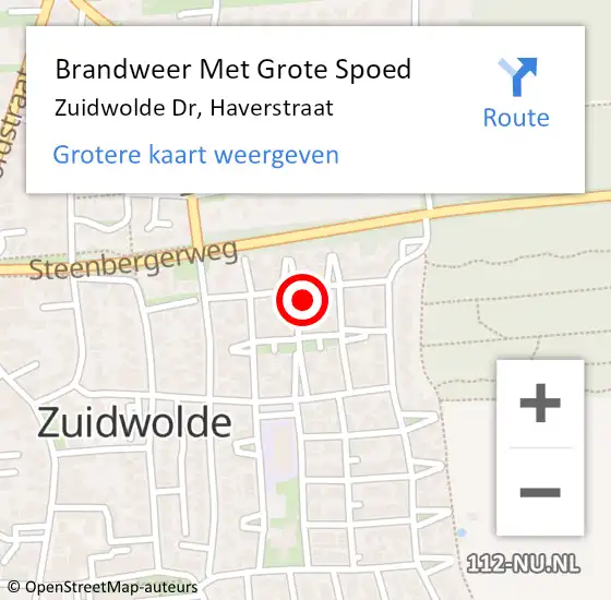 Locatie op kaart van de 112 melding: Brandweer Met Grote Spoed Naar Zuidwolde Dr, Haverstraat op 14 april 2014 22:08