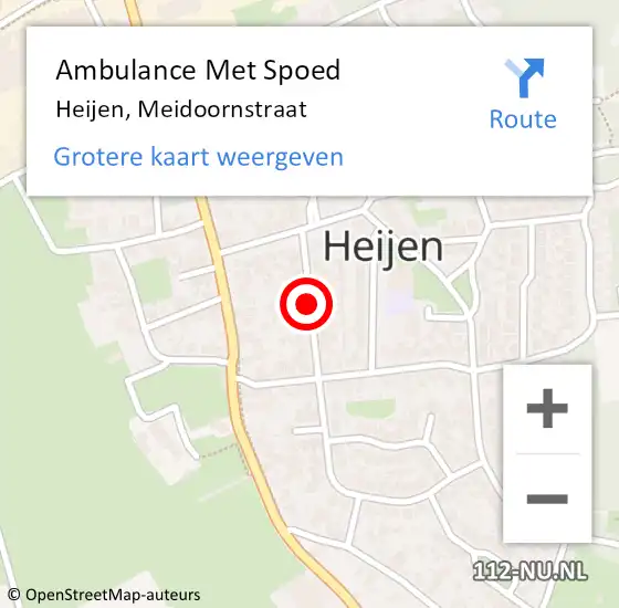 Locatie op kaart van de 112 melding: Ambulance Met Spoed Naar Heijen, Meidoornstraat op 26 september 2019 12:36