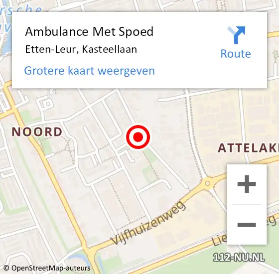 Locatie op kaart van de 112 melding: Ambulance Met Spoed Naar Etten-Leur, Kasteellaan op 26 september 2019 12:47