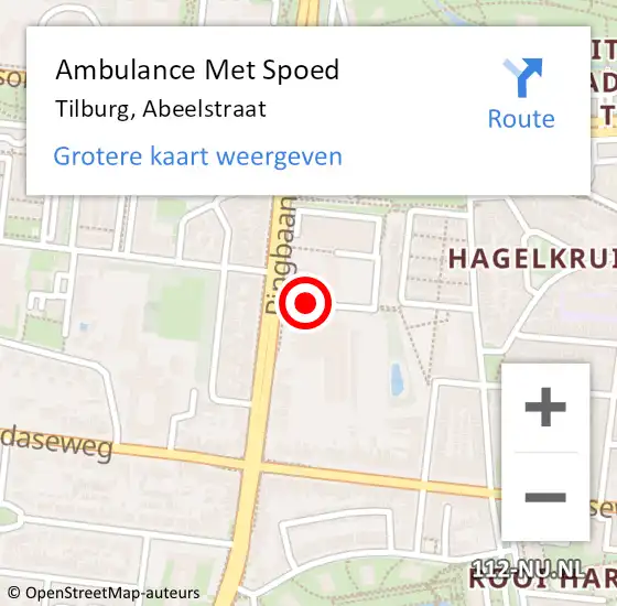 Locatie op kaart van de 112 melding: Ambulance Met Spoed Naar Tilburg, Abeelstraat op 26 september 2019 14:01