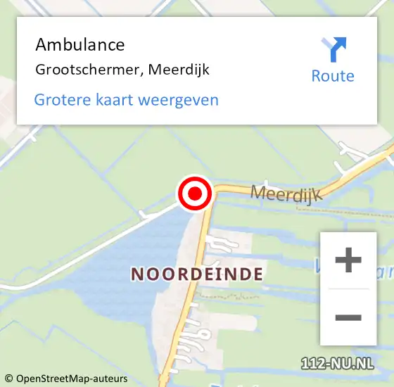 Locatie op kaart van de 112 melding: Ambulance Grootschermer, Meerdijk op 26 september 2019 15:07