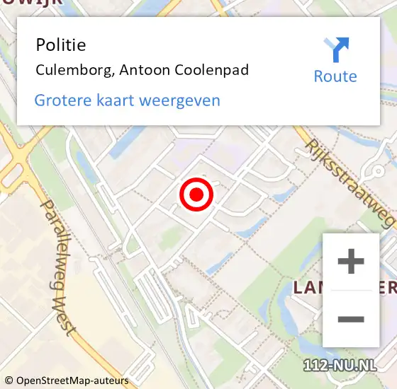 Locatie op kaart van de 112 melding: Politie Culemborg, Antoon Coolenpad op 26 september 2019 16:27