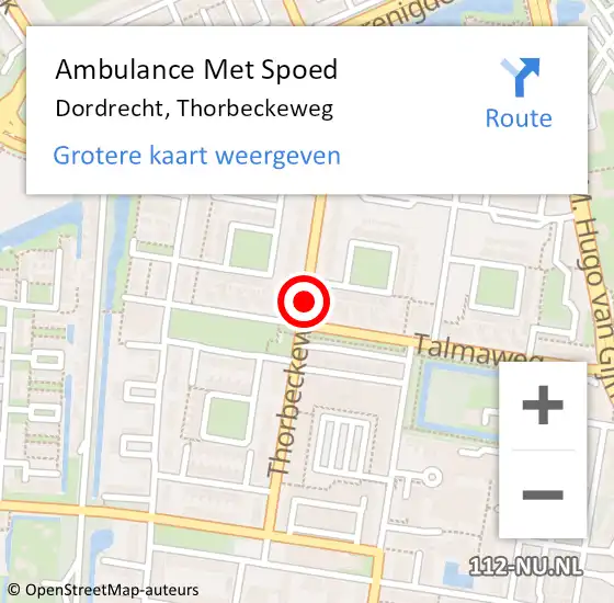 Locatie op kaart van de 112 melding: Ambulance Met Spoed Naar Dordrecht, Thorbeckeweg op 26 september 2019 17:14