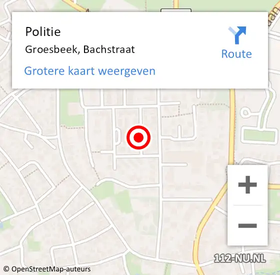 Locatie op kaart van de 112 melding: Politie Groesbeek, Bachstraat op 26 september 2019 17:59