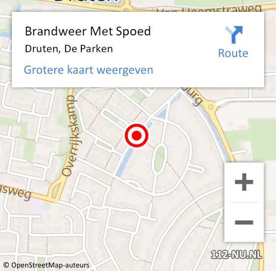 Locatie op kaart van de 112 melding: Brandweer Met Spoed Naar Druten, De Parken op 26 september 2019 19:51