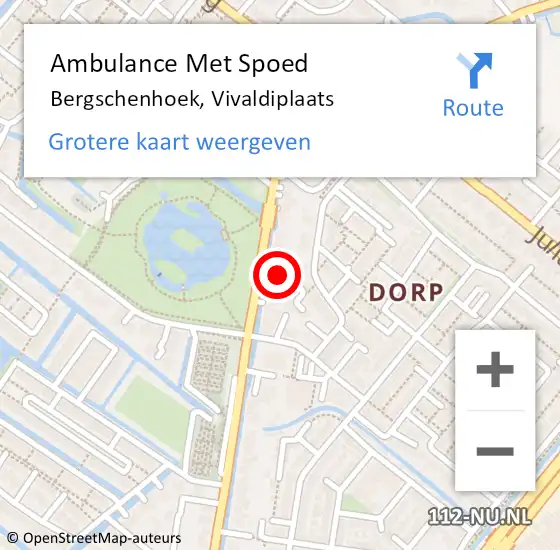 Locatie op kaart van de 112 melding: Ambulance Met Spoed Naar Bergschenhoek, Vivaldiplaats op 26 september 2019 20:44