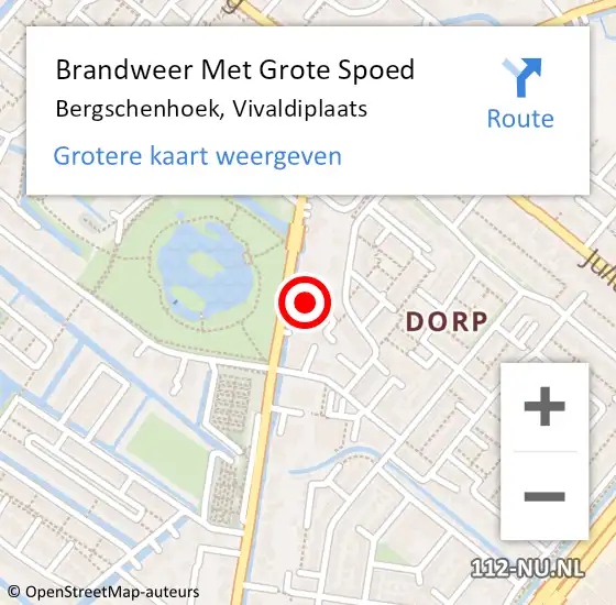 Locatie op kaart van de 112 melding: Brandweer Met Grote Spoed Naar Bergschenhoek, Vivaldiplaats op 26 september 2019 20:47