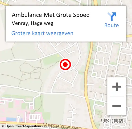 Locatie op kaart van de 112 melding: Ambulance Met Grote Spoed Naar Venray, Hagelweg op 14 april 2014 23:55