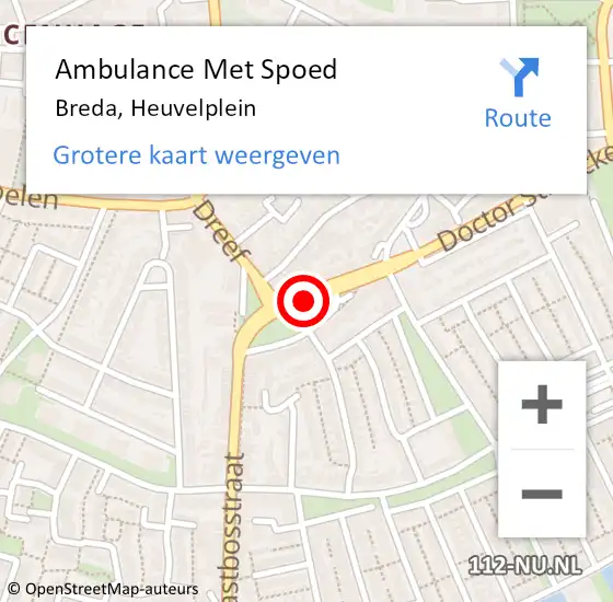 Locatie op kaart van de 112 melding: Ambulance Met Spoed Naar Breda, Heuvelplein op 26 september 2019 22:56