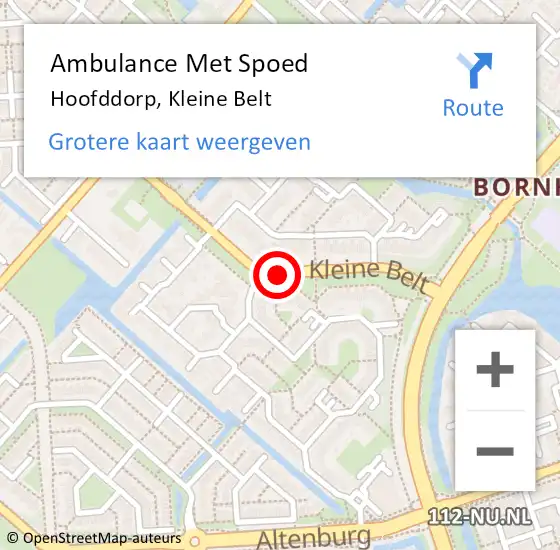 Locatie op kaart van de 112 melding: Ambulance Met Spoed Naar Hoofddorp, Kleine Belt op 27 september 2019 00:45