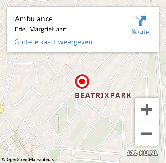 Locatie op kaart van de 112 melding: Ambulance Ede, Margrietlaan op 27 september 2019 08:04