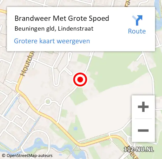 Locatie op kaart van de 112 melding: Brandweer Met Grote Spoed Naar Beuningen gld, Lindenstraat op 27 september 2019 09:02