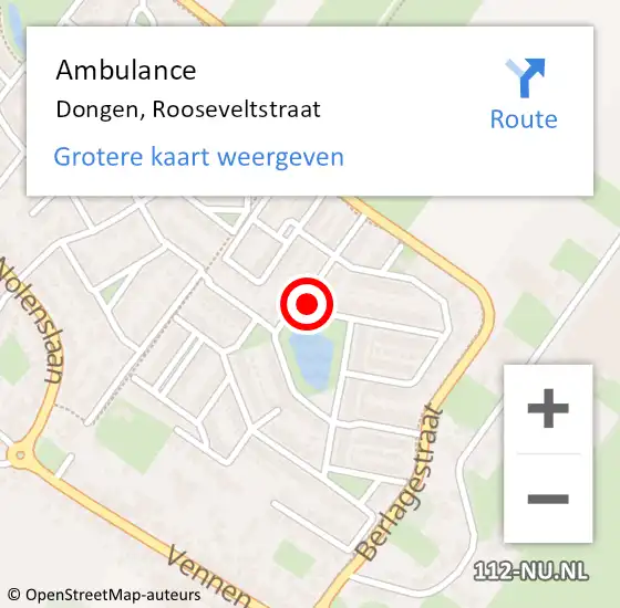 Locatie op kaart van de 112 melding: Ambulance Dongen, Rooseveltstraat op 27 september 2019 09:51