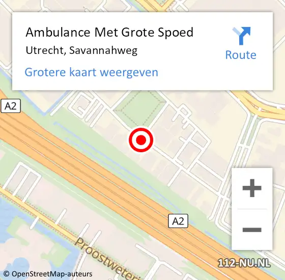 Locatie op kaart van de 112 melding: Ambulance Met Grote Spoed Naar Utrecht, Savannahweg op 27 september 2019 09:51