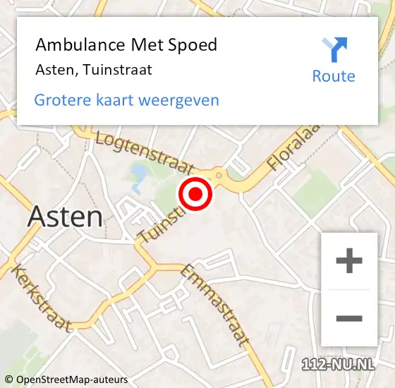 Locatie op kaart van de 112 melding: Ambulance Met Spoed Naar Asten, Tuinstraat op 27 september 2019 10:19