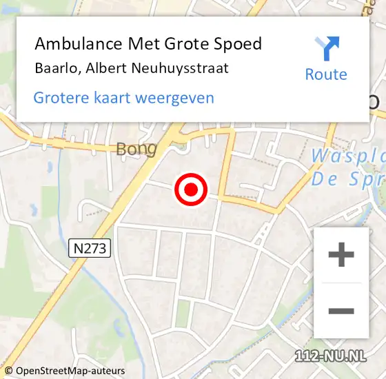 Locatie op kaart van de 112 melding: Ambulance Met Grote Spoed Naar Baarlo, Albert Neuhuysstraat op 15 april 2014 02:56