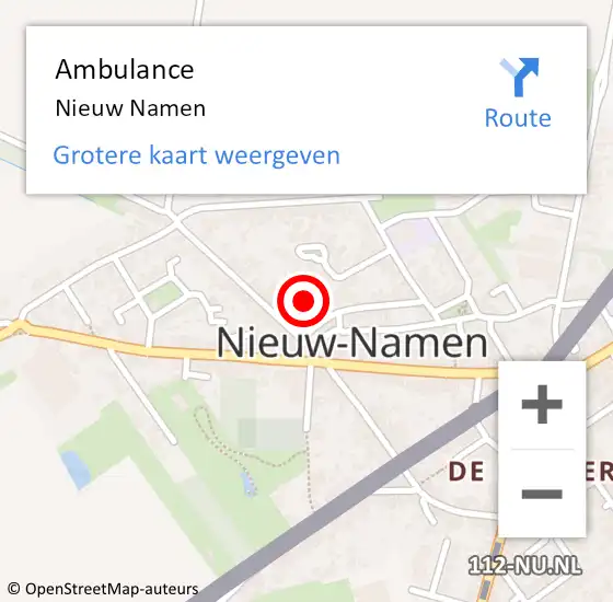 Locatie op kaart van de 112 melding: Ambulance Nieuw Namen op 27 september 2019 11:48