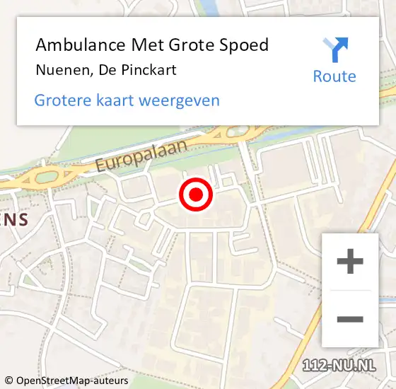 Locatie op kaart van de 112 melding: Ambulance Met Grote Spoed Naar Nuenen, De Pinckart op 27 september 2019 11:58