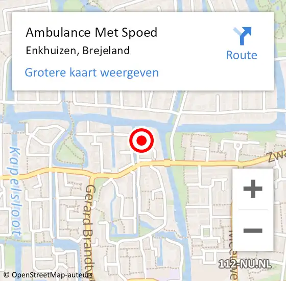 Locatie op kaart van de 112 melding: Ambulance Met Spoed Naar Enkhuizen, Brejeland op 15 april 2014 03:42