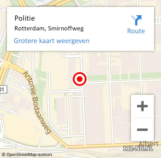 Locatie op kaart van de 112 melding: Politie Rotterdam, Smirnoffweg op 27 september 2019 13:10