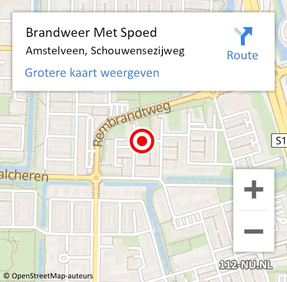 Locatie op kaart van de 112 melding: Brandweer Met Spoed Naar Amstelveen, Schouwensezijweg op 27 september 2019 15:09