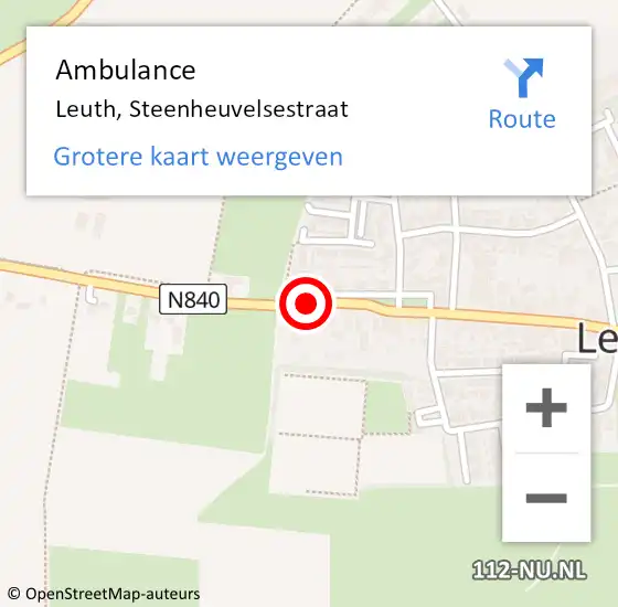 Locatie op kaart van de 112 melding: Ambulance Leuth, Steenheuvelsestraat op 27 september 2019 15:15