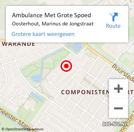 Locatie op kaart van de 112 melding: Ambulance Met Grote Spoed Naar Oosterhout, Marinus de Jongstraat op 27 september 2019 17:00