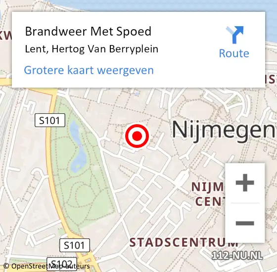 Locatie op kaart van de 112 melding: Brandweer Met Spoed Naar Lent, Hertog Van Berryplein op 27 september 2019 19:08