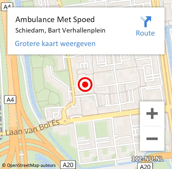 Locatie op kaart van de 112 melding: Ambulance Met Spoed Naar Schiedam, Bart Verhallenplein op 27 september 2019 21:07